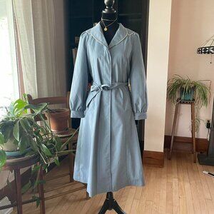 Vintage 70s Maxi Trench Coat Dusty Blue Belted Longline Coat S/M Retro Coquette